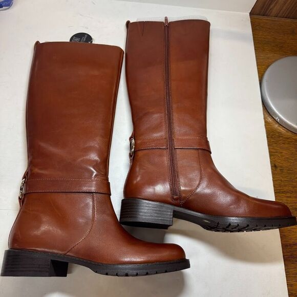 INC Womens 8.5 M Cognac Brown Leather Mireyal Knee High Riding Boots DISPLAY HX1 - Picture 2 of 6